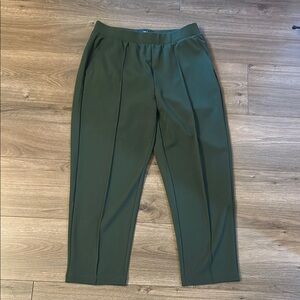 LOFT Straight Leg Green Pants with Elastic Waistband